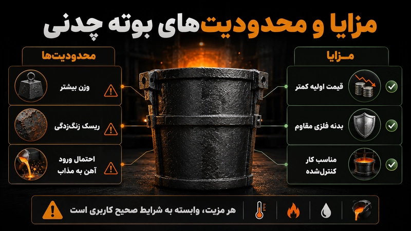 مزایا و محدودیت های بوته چدنی